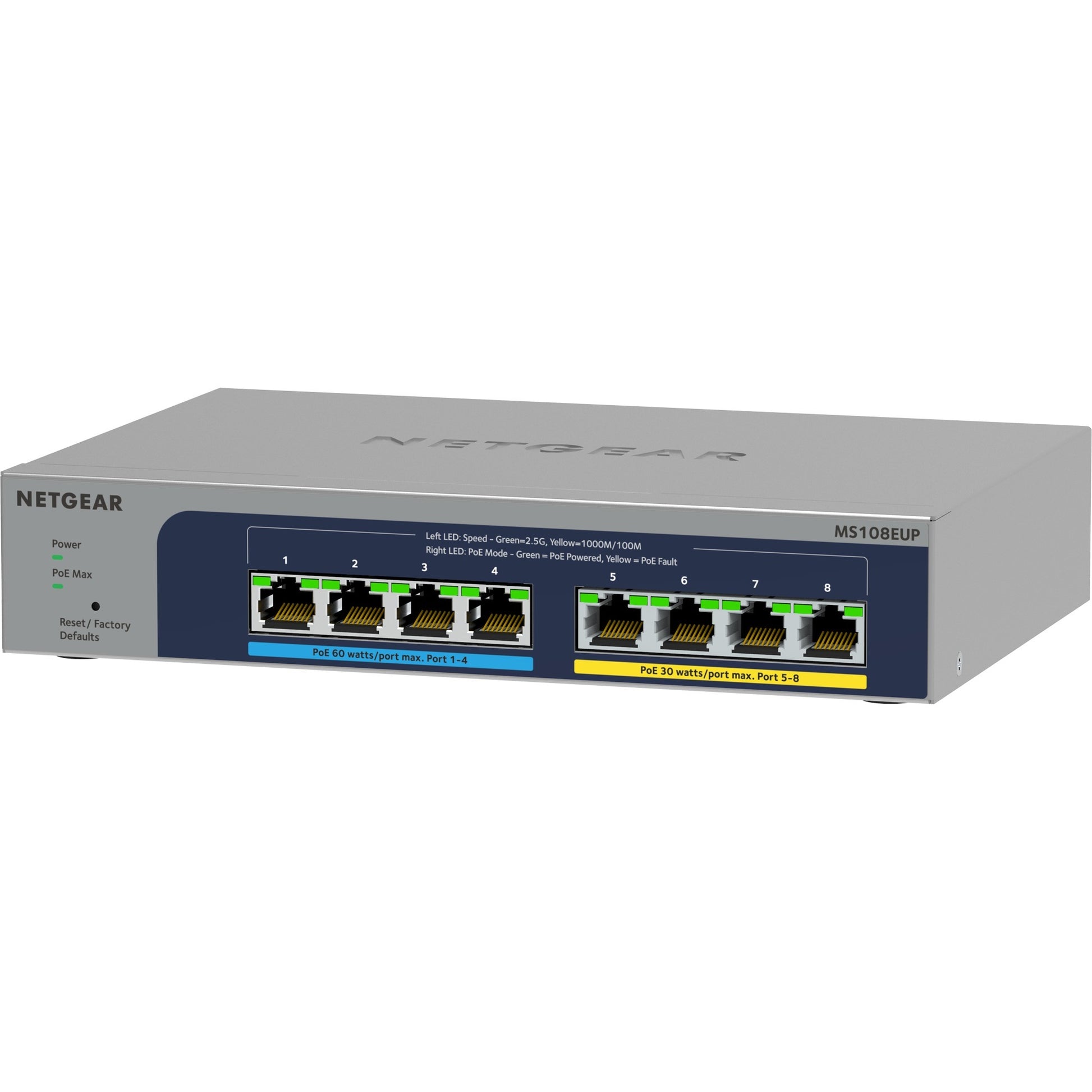 Netgear 8-port multi-gigabit (2.5g) ultra60 poe++ ethernet plus switch ms108eup (grijs)