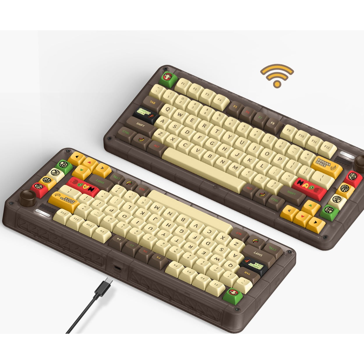 Iqunix zx75 happy ape wireless mechanical keyboard (bruin, us lay-out (qwerty), ttc holy panda, 75%, rgb leds, hot-swappable, double-shot pbt, 2.4ghz | bluetooth 5.1 | usb-c)