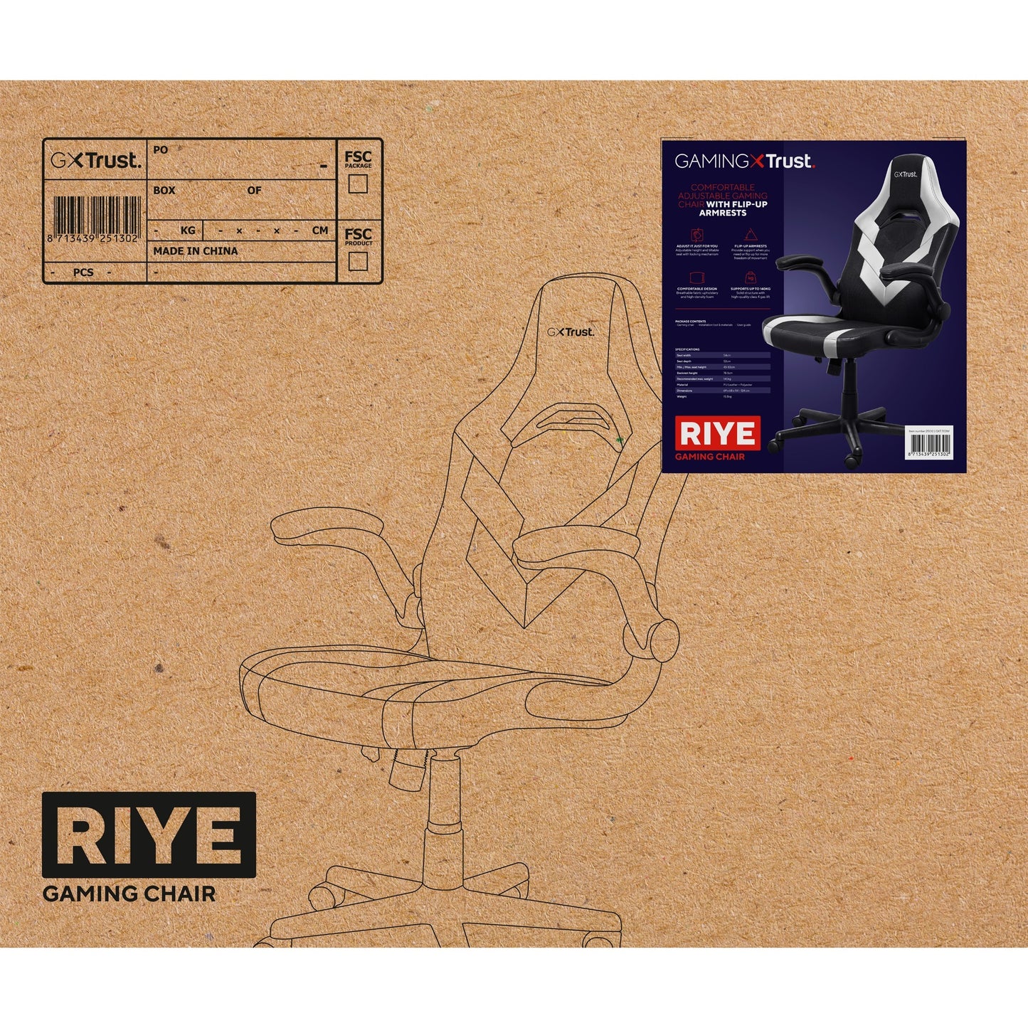 Trust gxt 703w riye gamingstoel (zwart wit)