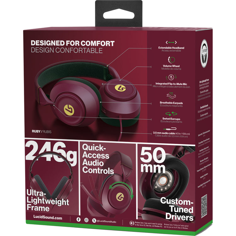 Powera lucidsound ls10x gen 2 bedrade gamingheadset voor xbox series x|s - robijn over-ear gaming headset (donkerrood, xbox series x|s, xbox one, pc)
