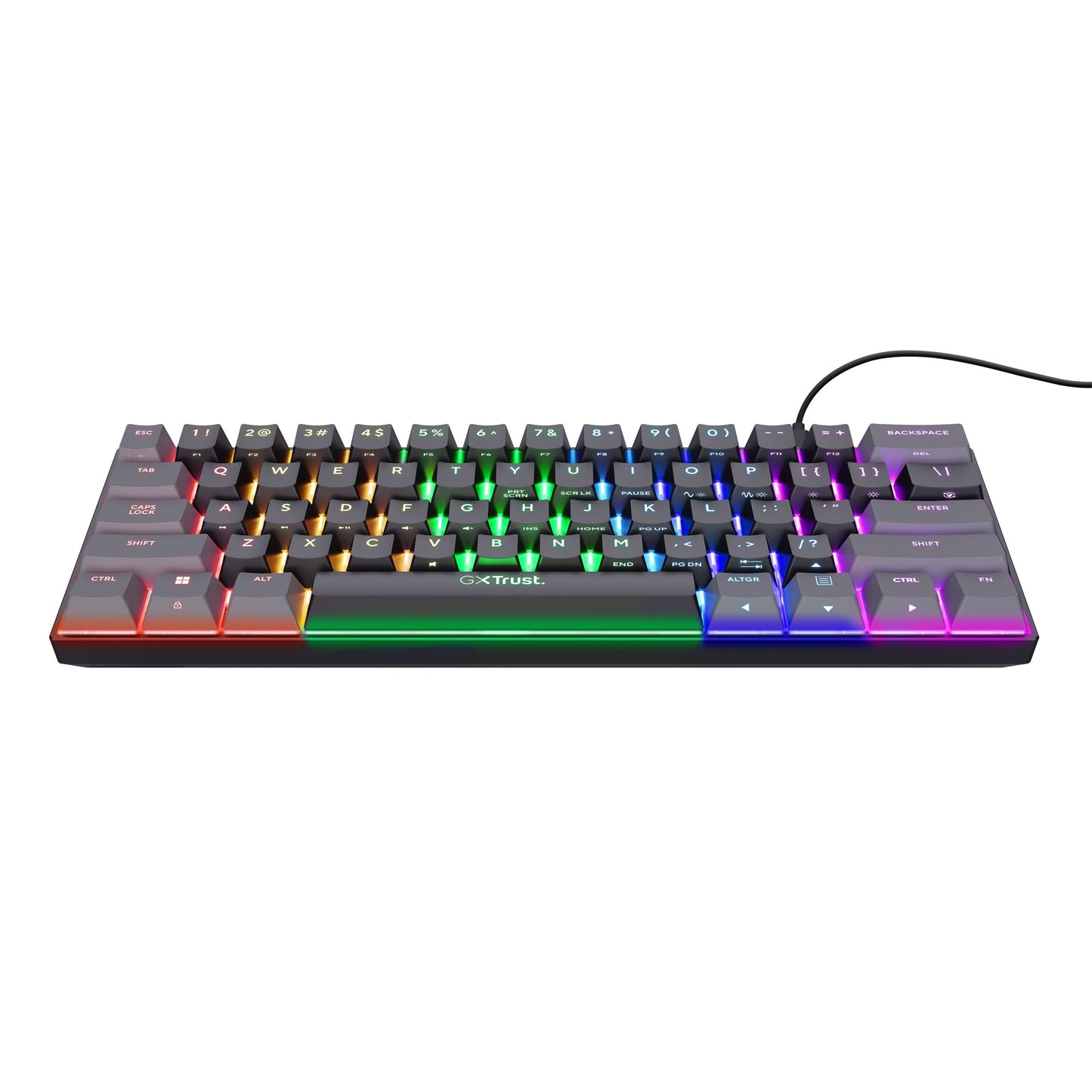 Trust gxt 867 acira 60% mini mechanisch gaming toetsenbord (zwart, us lay-out (qwerty), outemu red, 60%, rgb)