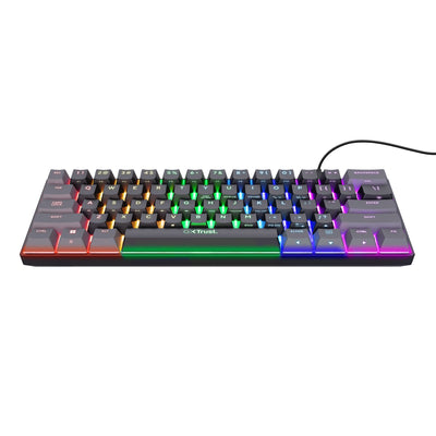Trust gxt 867 acira 60% mini mechanisch gaming toetsenbord (zwart, us lay-out (qwerty), outemu red, 60%, rgb)