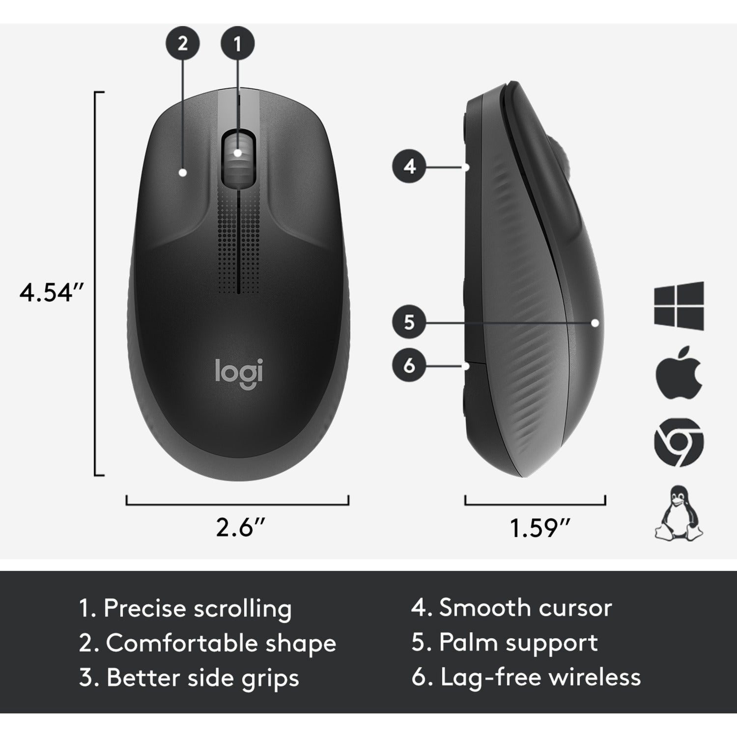 Logitech m190 full-size wireless mouse (zwart, 1000 dpi)