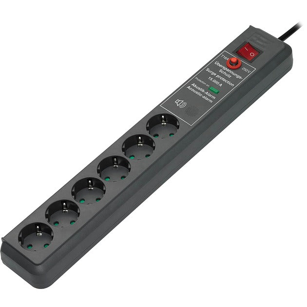 Brennenstuhl secure-tec 19500a +surge protection 6x stekkerdoos (antraciet, 1159540376, voor 6 stekkers)