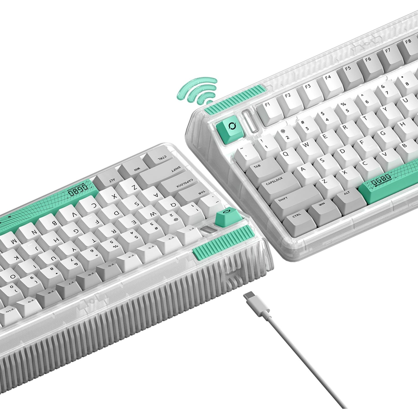 Iqunix og80 wormhole wireless mechanical keyboard (grijs, us lay-out (qwerty), cherry mx brown, 80% (tkl), rgb leds, hot-swappable, pbt, 2.4ghz | bluetooth 5.1 | usb-c)