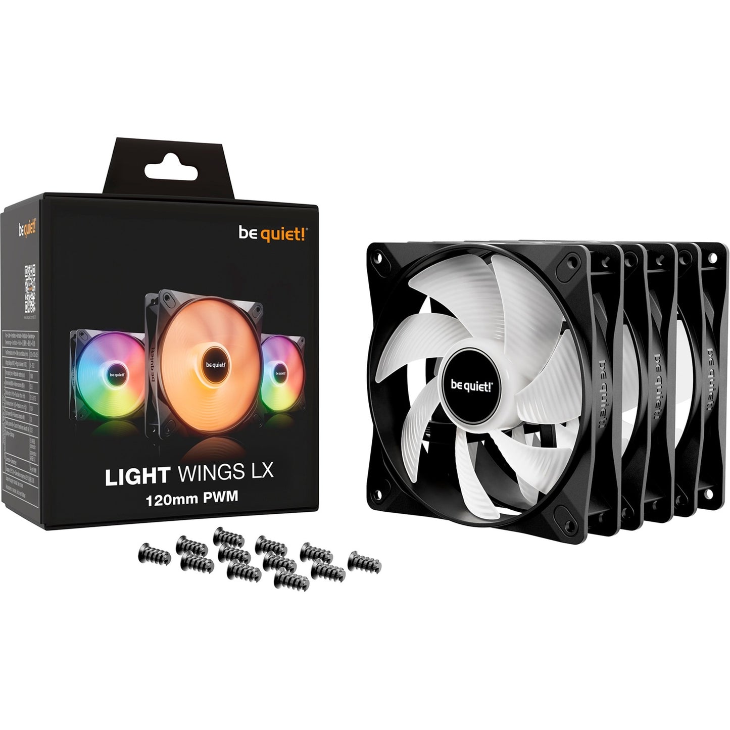 Be quiet! light wings lx pwm rgb case fans (zwart, 3 stuks, 120 x 120 x 25 mm)