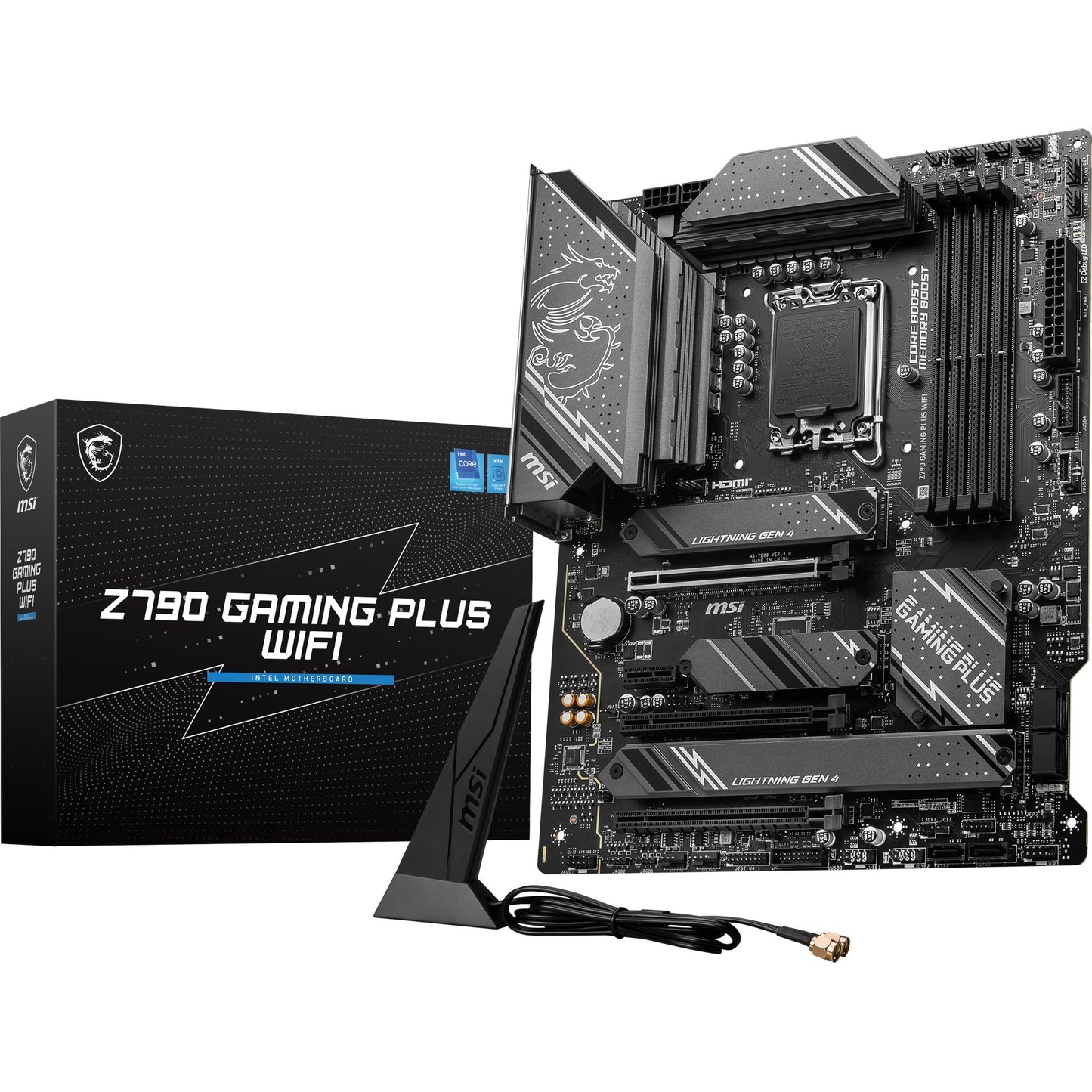 Msi z790 gaming plus wifi socket 1700 moederbord (grijs zwart, raid, 2.5 gb-lan, wi-fi 6e, bt, sound, atx)