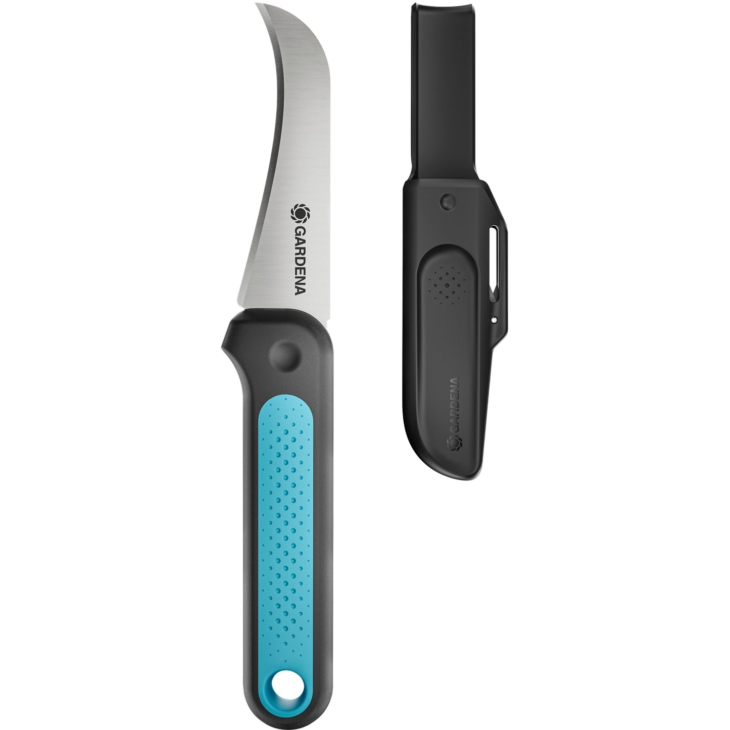 Gardena veggiecut mes (grijs turquoise, incl. riemholster)