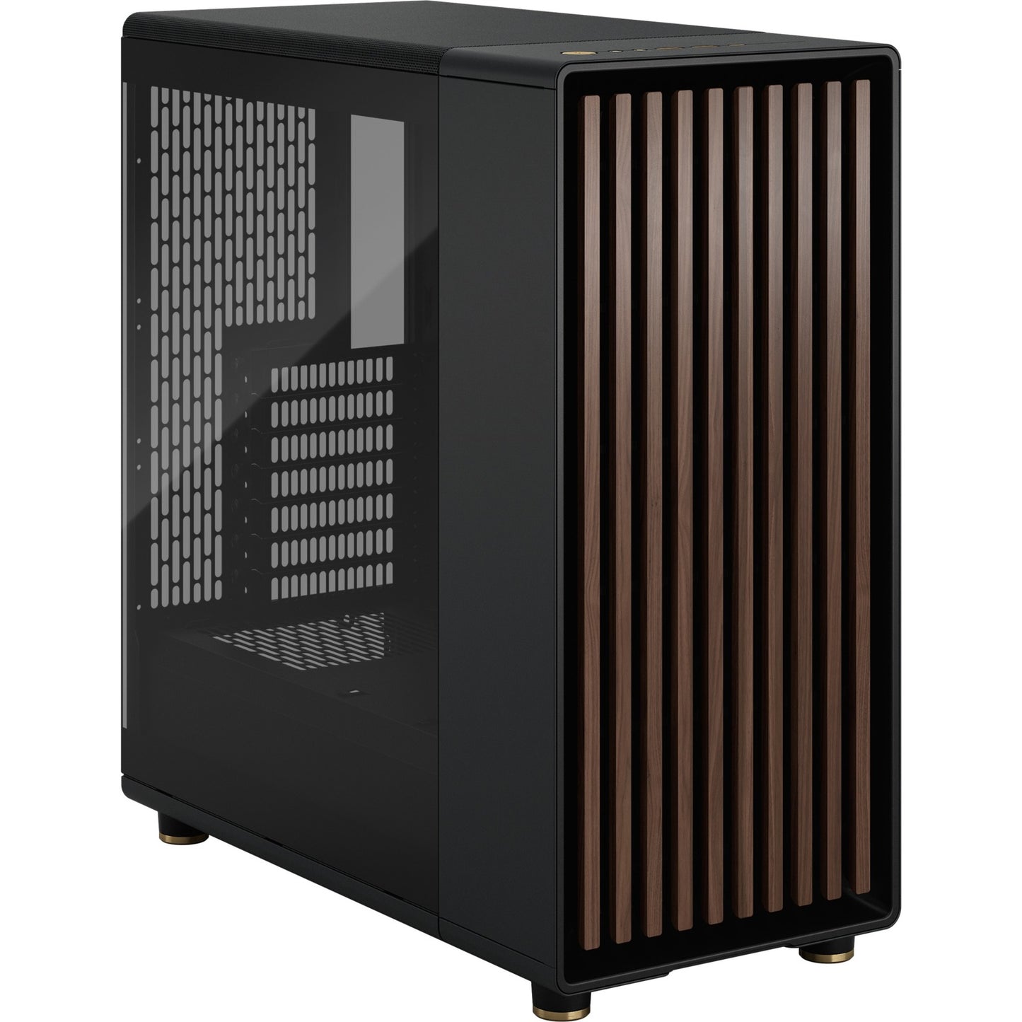 Fractal design north midi tower behuizing (zwart houtkleur | 2x usb-a | 1x usb-c | tempered glass)