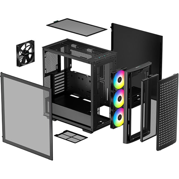 Deepcool ck560 midi tower behuizing (zwart | 2x usb-a | 1x usb-c | rgb | tempered glass)