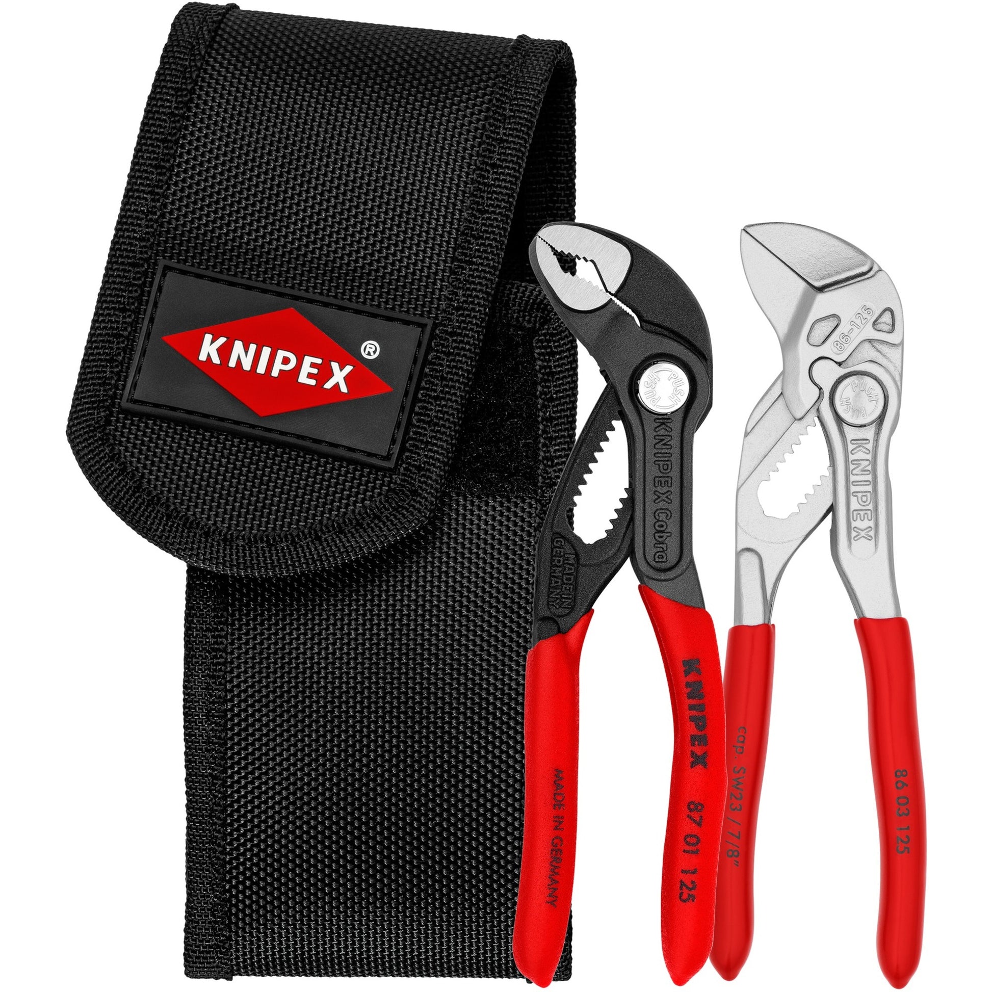 Knipex mini-tangenset in gereedschapsriem (rood zwart)