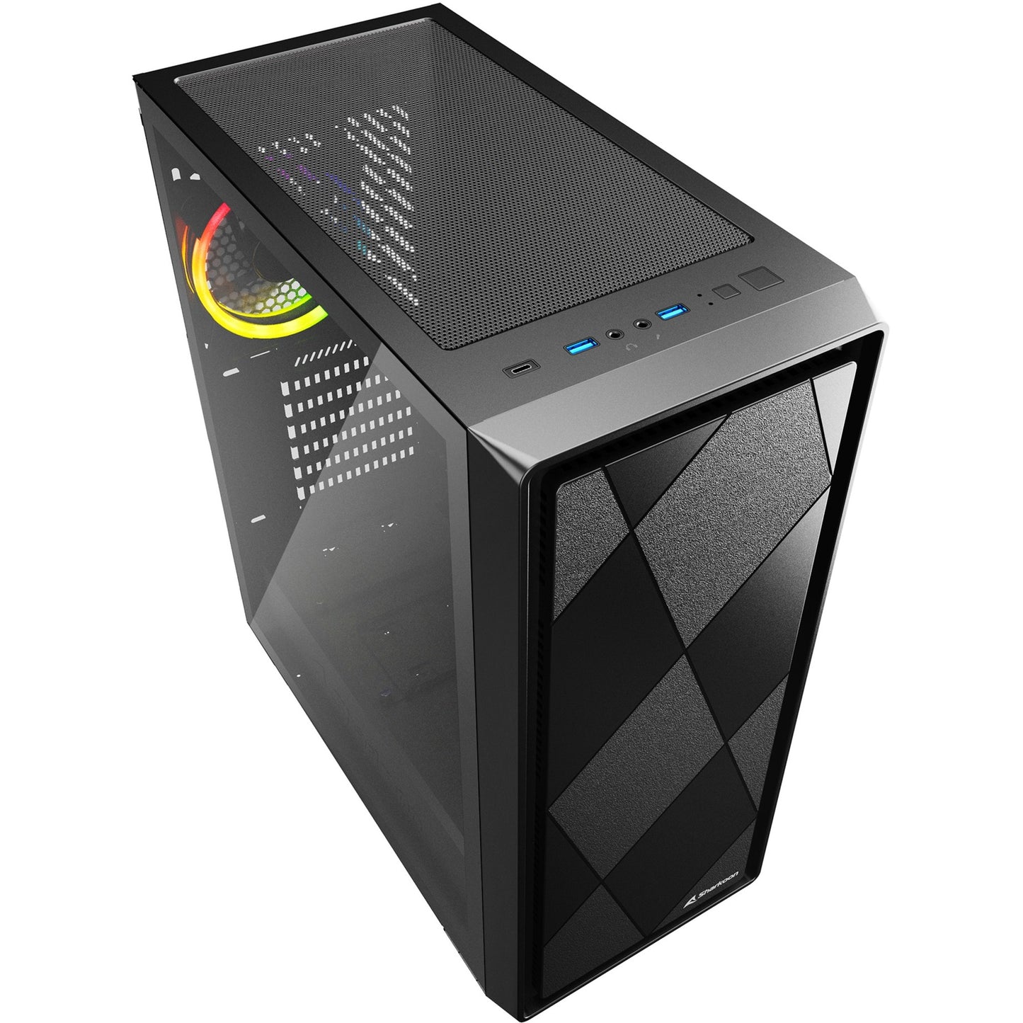 Sharkoon vs8 rgb black midi tower behuizing (zwart | 2x usb-a | 1x usb-c | rgb | tempered glass)