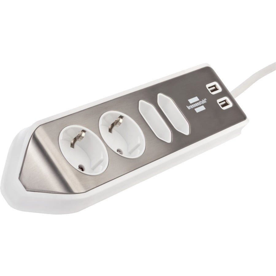 Brennenstuhl ®estilo hoekaansluitdoosstrook met usb laadfunctie 4-weg 2x beschermende contactdozen 2x euro zilver wit