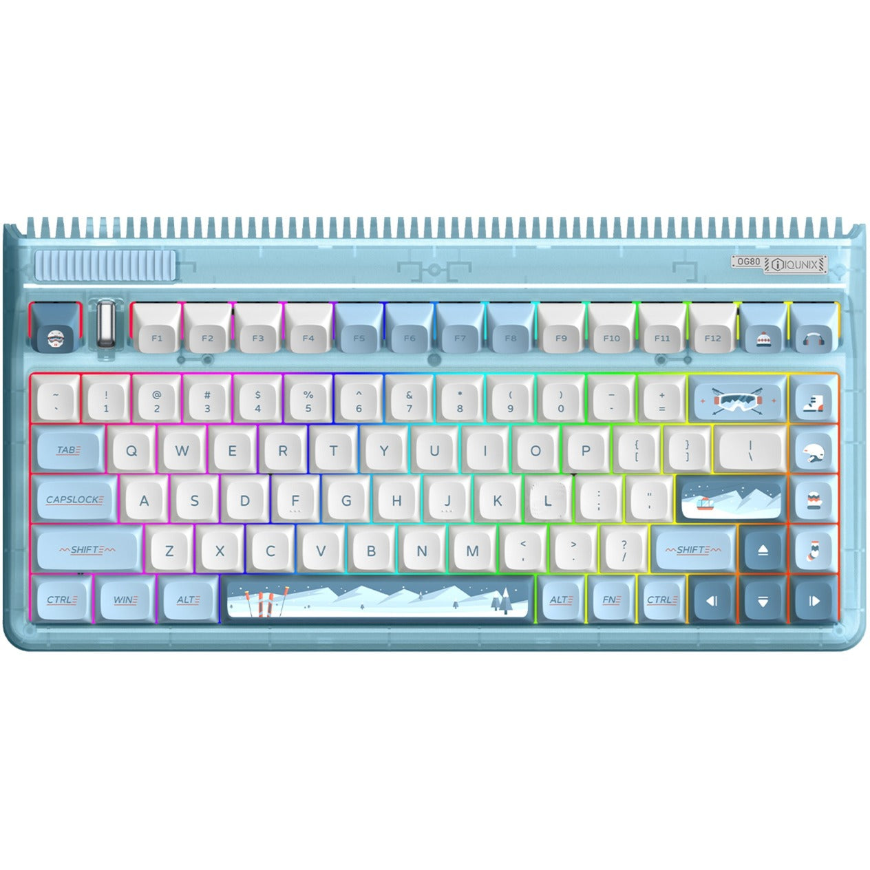 Iqunix og80 wintertide wireless mechanical keyboard (lichtblauw, us lay-out (qwerty), iqunix moonstone turbo, 80% (tkl), rgb leds, hot-swappable, pbt, 2.4ghz | bluetooth 5.1 | usb-c)