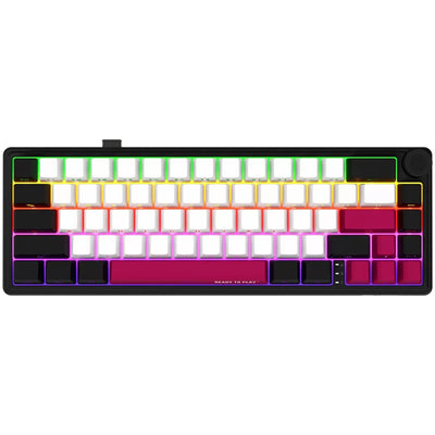 Lorgar kbp70mw, gaming toetsenbord (zwart, us lay-out, logar toxic purple, 65%, rgb, hot-swappable, pbt double-shot, bluetooth 2.4ghz usb)