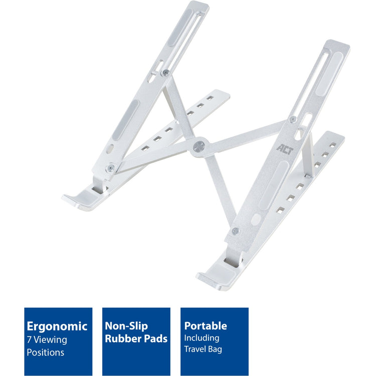 Act connectivity laptopstandaard aluminium, opvouwbaar (aluminium, hoogte verstelbaar in 7 standen)