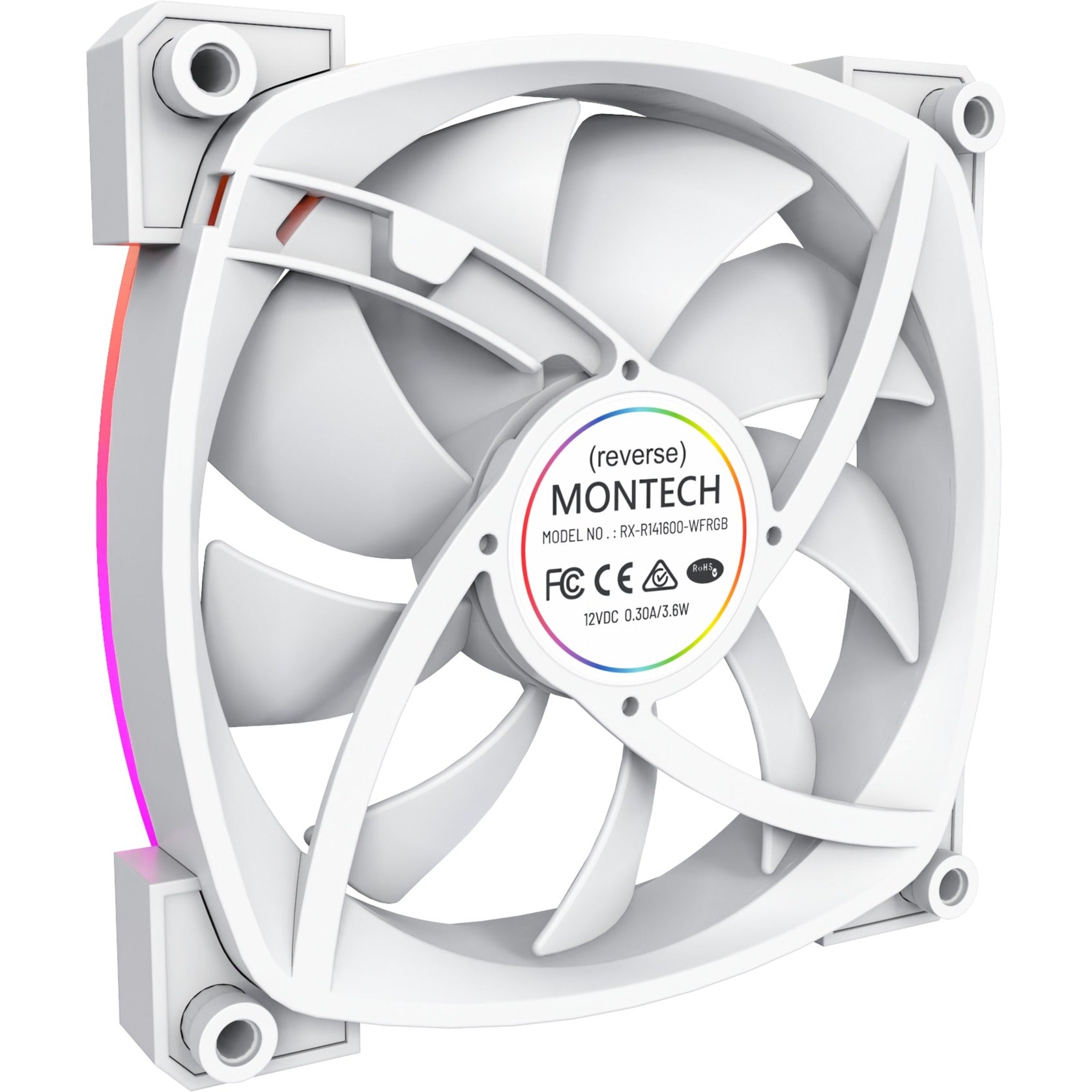 Montech rx140 pwm rgb case fan (wit, 140 x 25 x 140 mm, 3-pin argb)