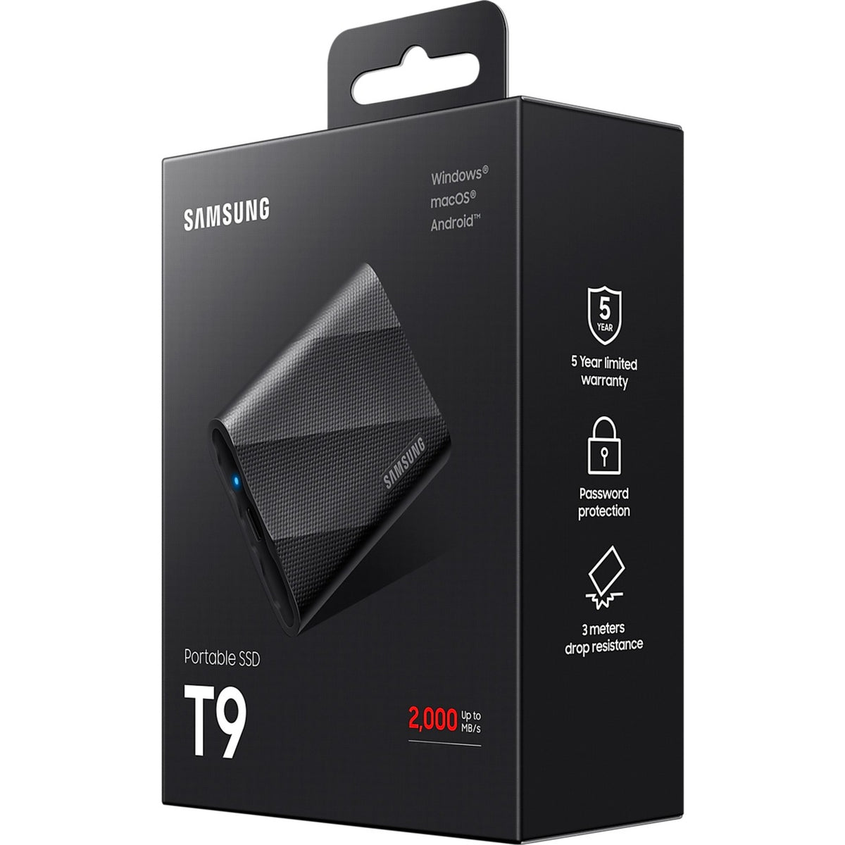 Samsung portable t9 2 tb externe ssd (zwart, mu-pg2t0b eu, usb-c 3.2 (20 gbit s))