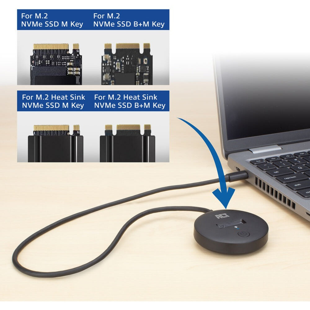 Act connectivity m.2 nvme pcie ssd dockingstation, usb-c 3.2 gen2 (zwart)
