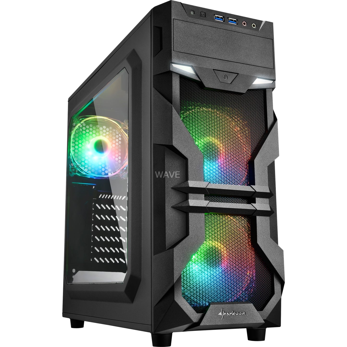Sharkoon vg7-w rgb midi tower behuizing (zwart | 2x usb-a | rgb | window)