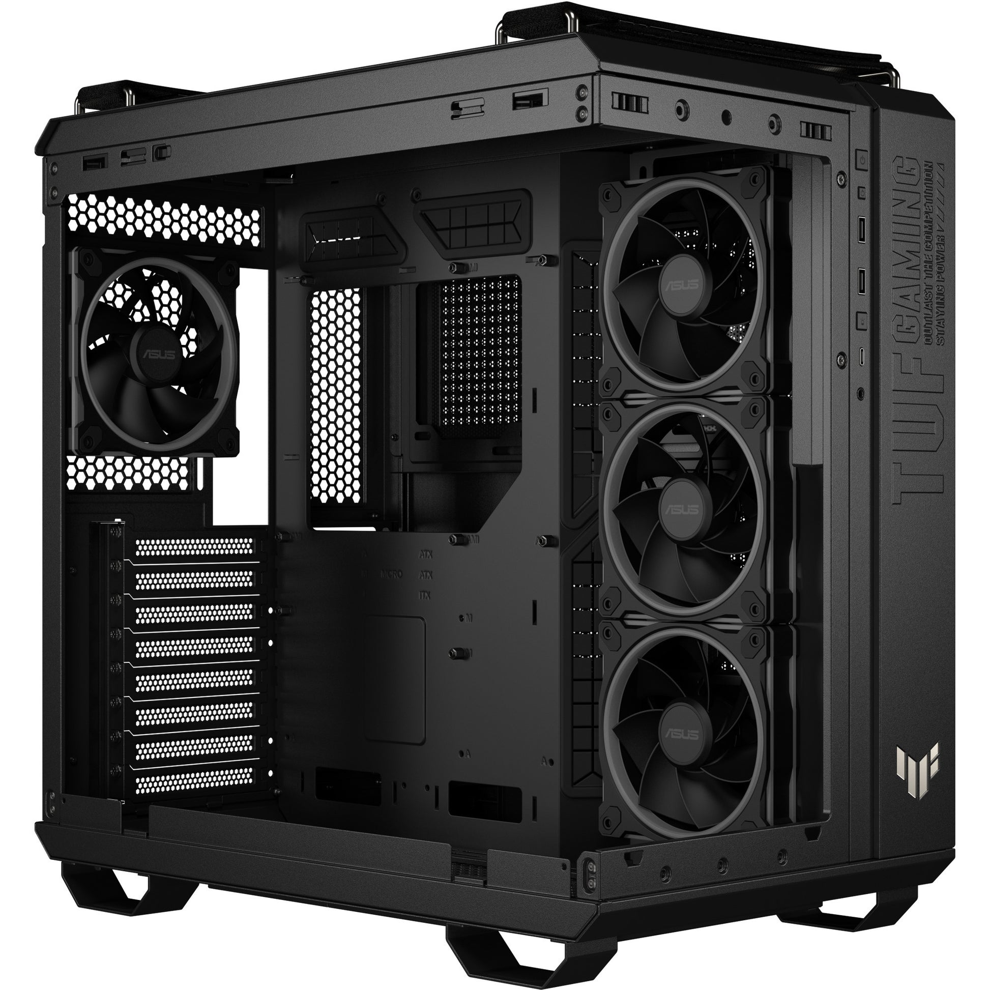 Asus tuf gaming gt502 horizon argb midi tower behuizing (zwart | 3x usb-a | 1x usb-c | tempered glass)