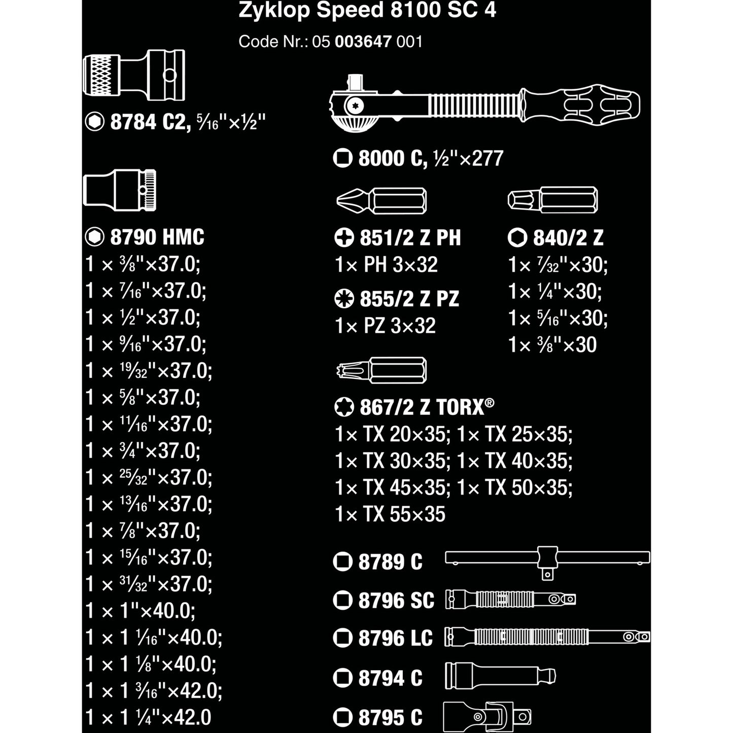 Wera 8100 sc 4 zyklop speed ratelset gereedschapsset (zwart groen, 38-delig, snelheidsratel met draaibare kop)