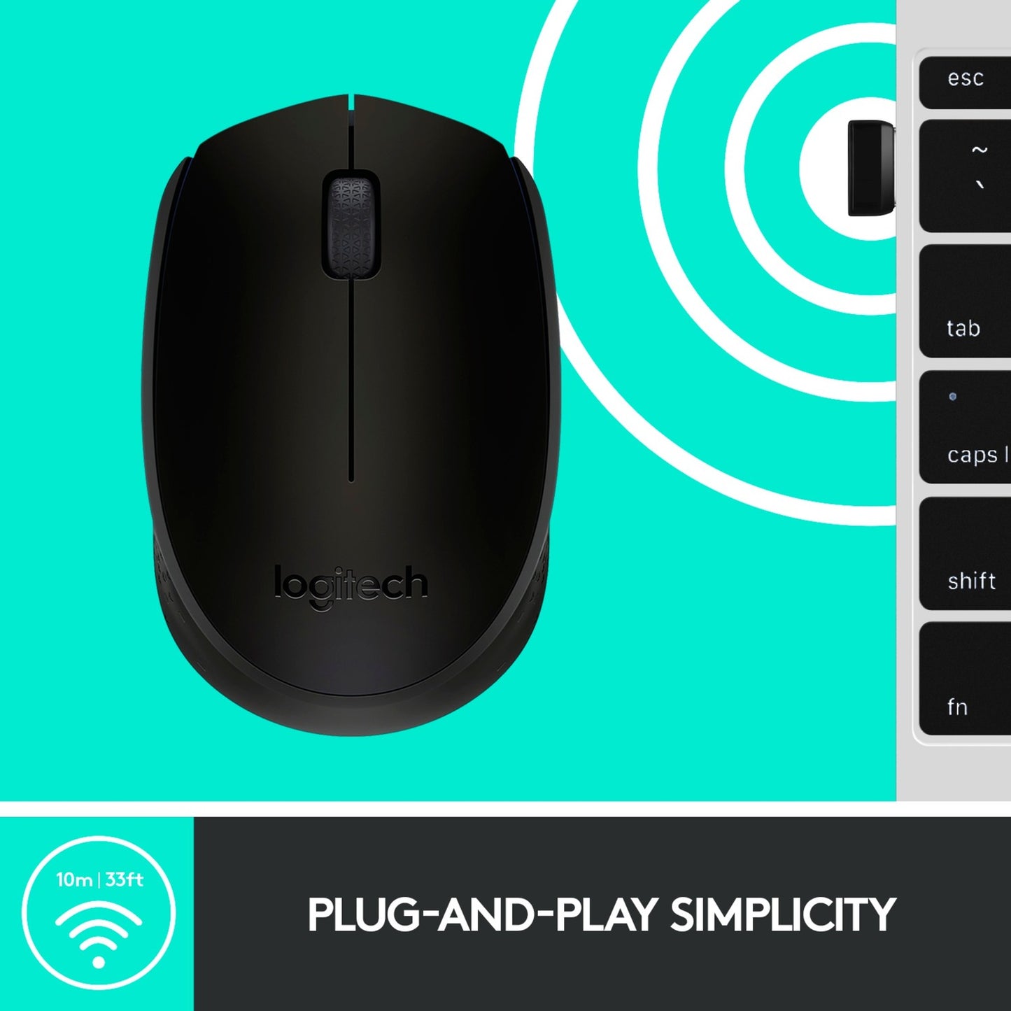 Logitech b170 muis (zwart, draadloos)