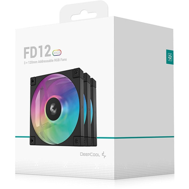 Deepcool fd12 argb case fans (zwart, 3 stuks, 120 x 120 x 25 mm, pwm, 3 stuks, 4-pins pwm fan-connector)
