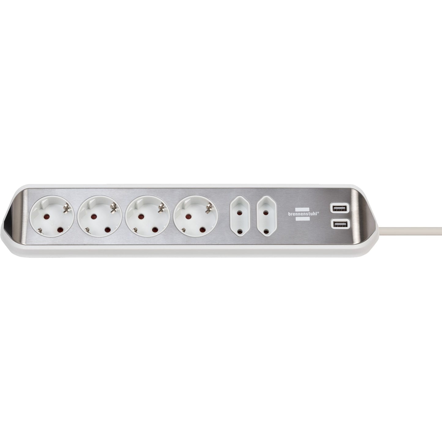 Brennenstuhl estilo hoekstopcontact 4-voudig met usb-oplaadfunctie stekkerdoos (wit roestvrij staal)