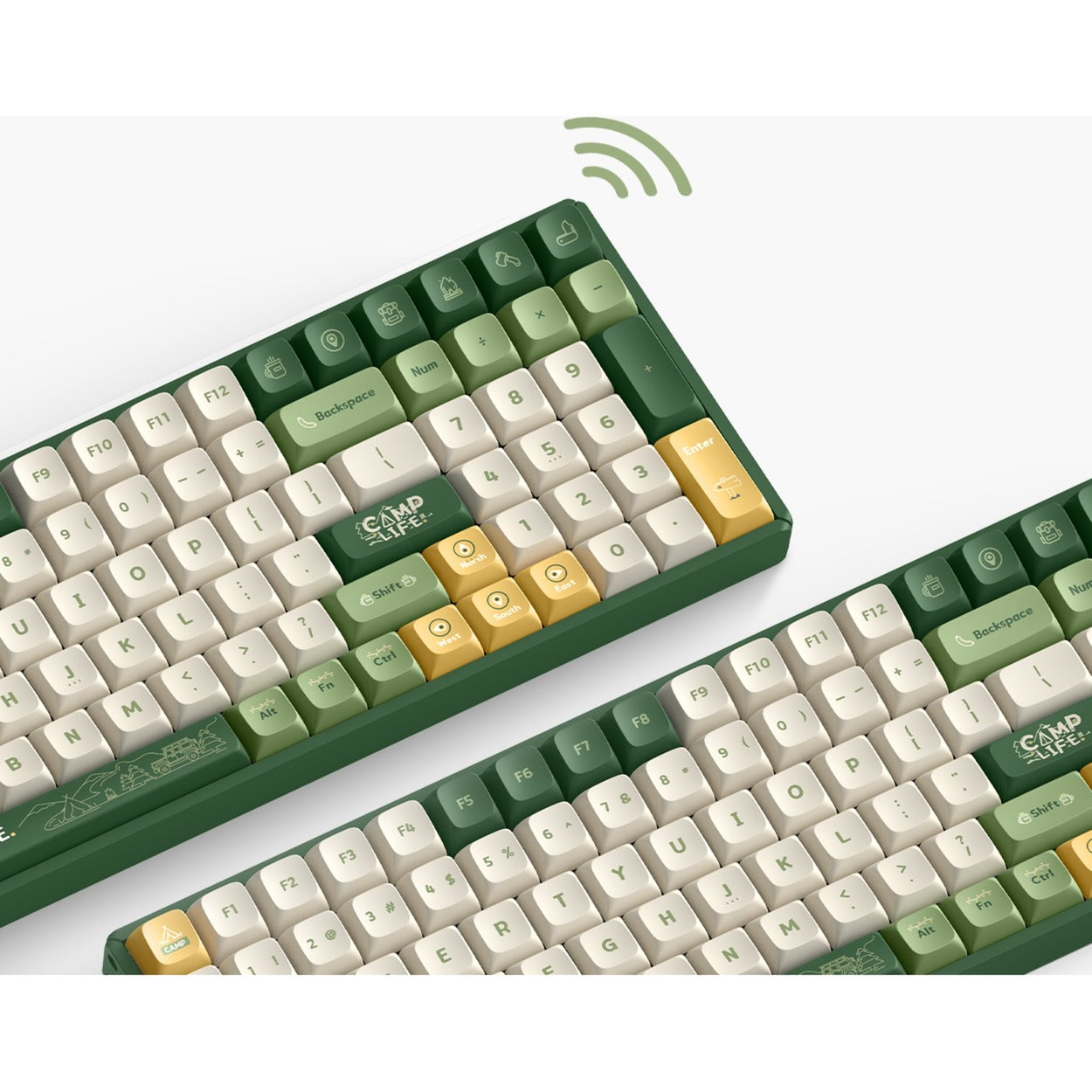 Iqunix f97 camping wireless mechanical keyboard (groen, us lay-out (qwerty), cherry mx brown, 96%, rgb leds, hot-swappable, pbt, 2.4ghz | bluetooth 5.1 | usb-c)