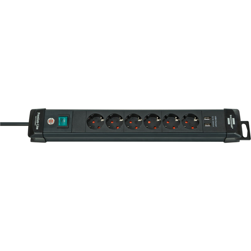 Brennenstuhl premium-line stekkerdoos 6-voudig + 2x usb stekkerdoos (zwart, 3 meter)