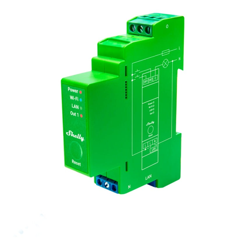 Shelly pro dimmer 1pm relais (groen, 1-kanaals, wifi, lan, bluetooth)