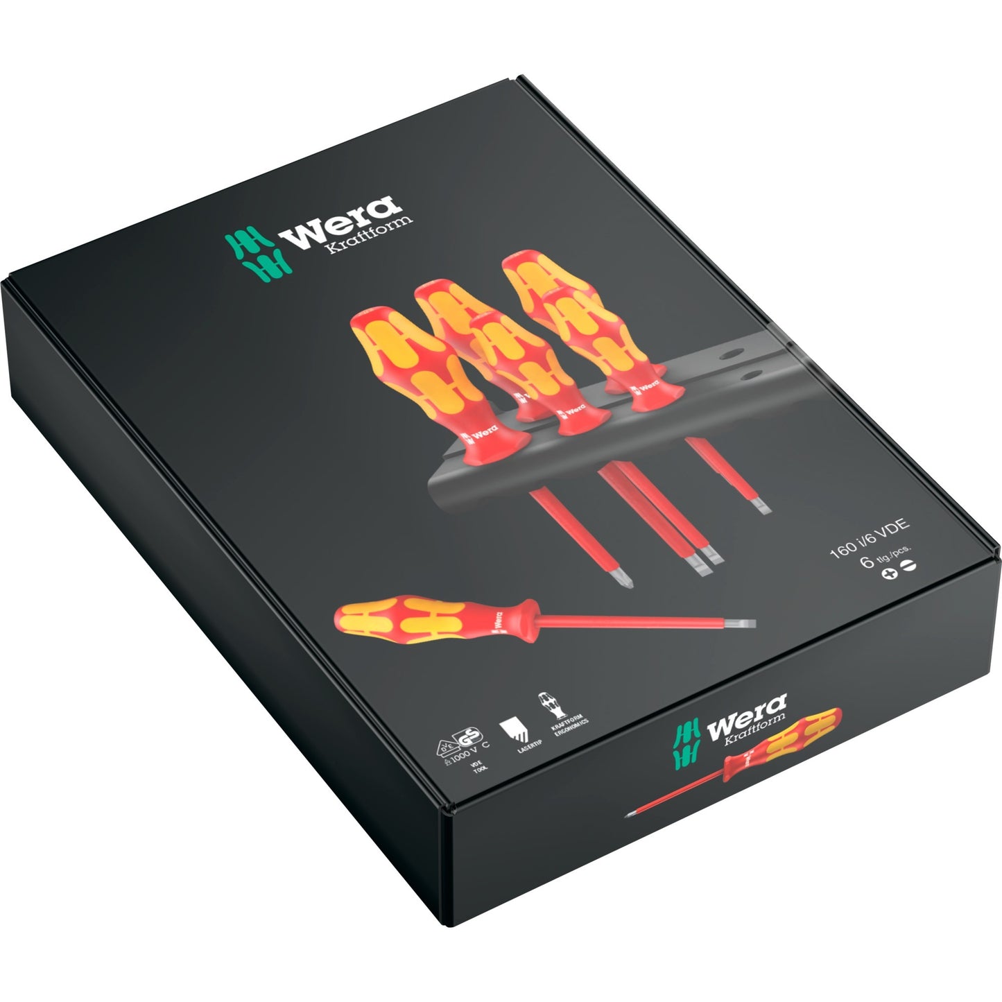Wera 160 i 6 schroevendraaierset kraftform plus serie 100 + rek (rood geel, 6-delig)