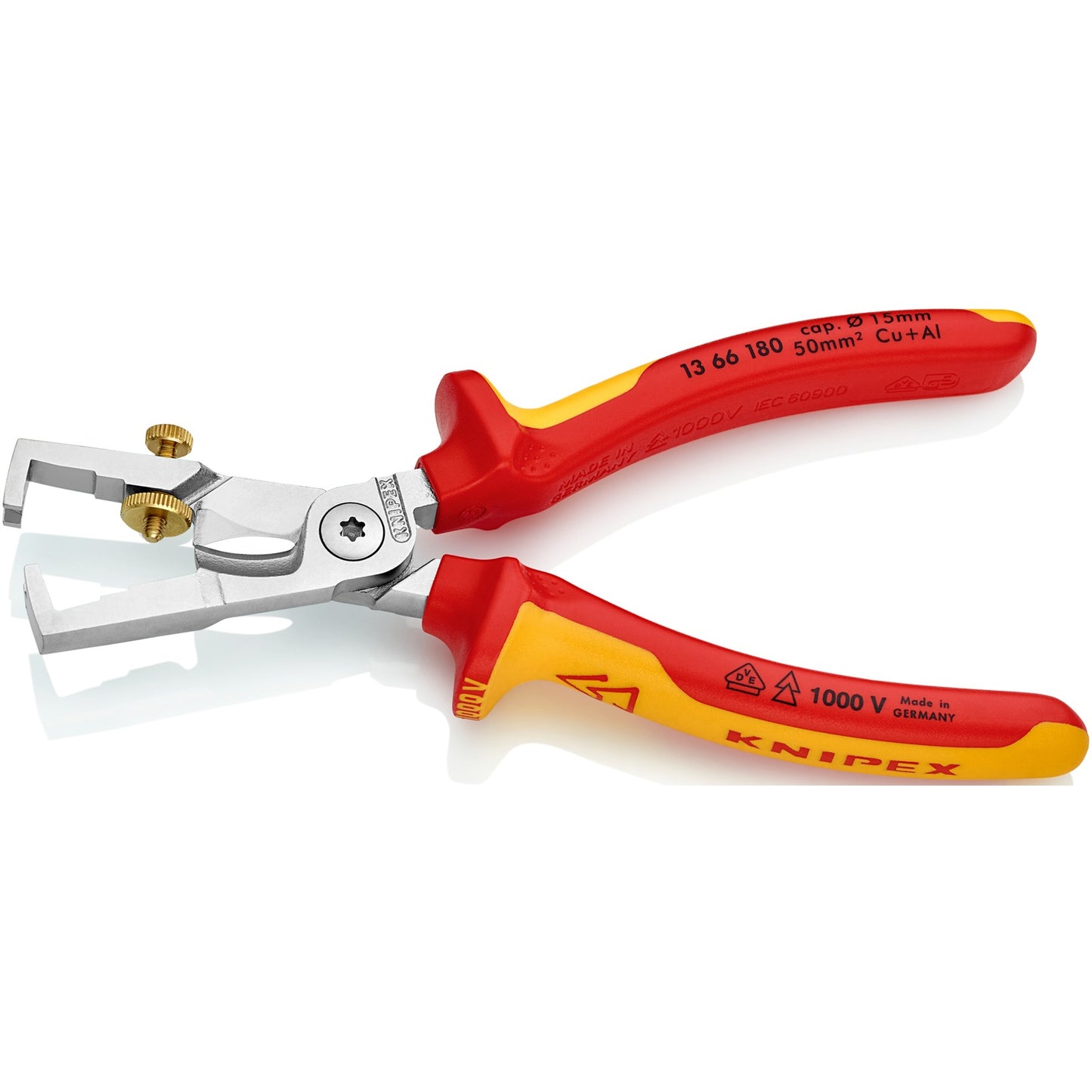 Knipex striptang strix 13 66 180 vde (rood geel, lengte 180mm, met kartelschroef)
