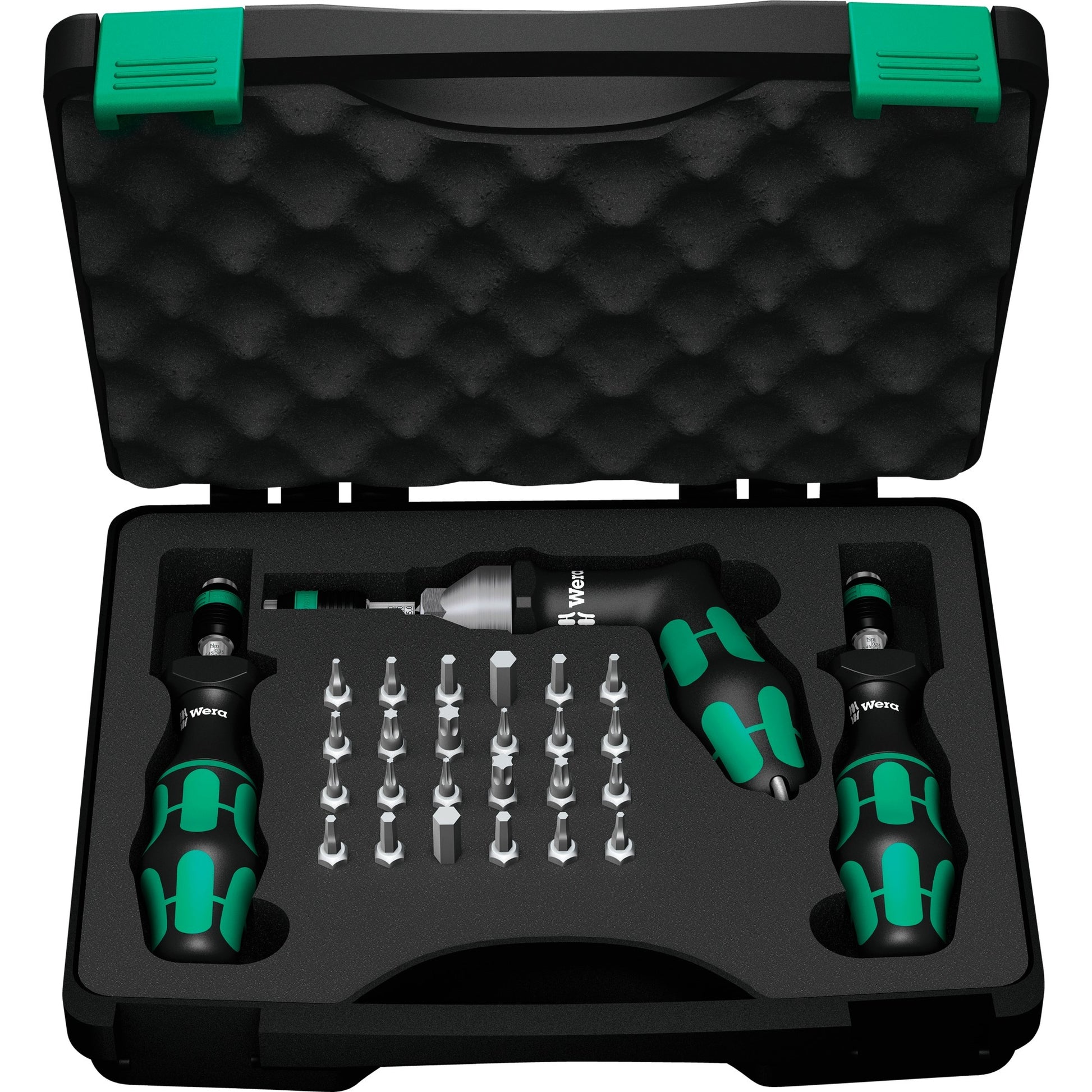 Wera 7440 41 42 kraftform momentschroevendraaierset 0,3-6,0nm (zwart groen, 27-delig, met rapidaptor snelspanboorhouder)