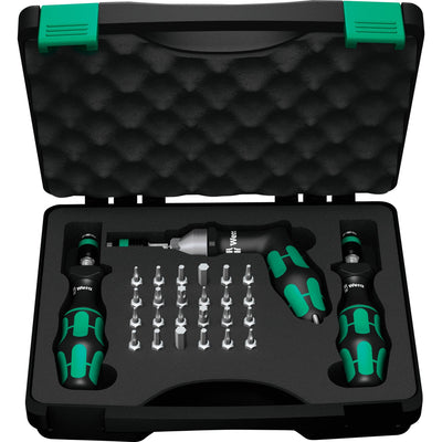 Wera 7440 41 42 kraftform momentschroevendraaierset 0,3-6,0nm (zwart groen, 27-delig, met rapidaptor snelspanboorhouder)