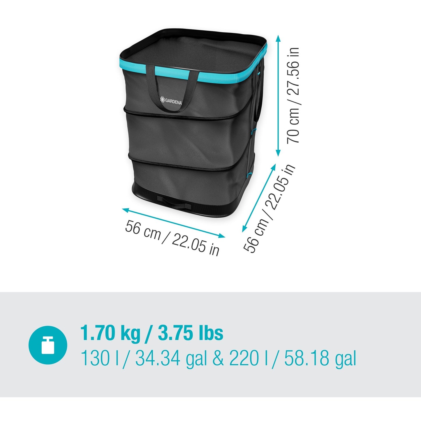 Gardena tuinafvalzak pop-up rechthoekig, maat l (zwart turquoise, tot 220 liter)