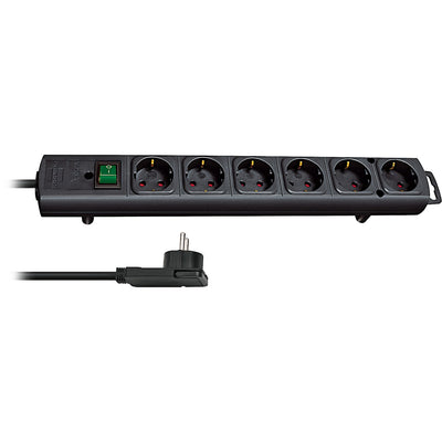 Brennenstuhl comfort-line plus, 6-voudige stekkerdoos stekkerdoos (zwart, met platte stekker, 2m h05vv-f 3g1.5)