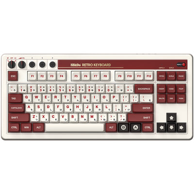 8bitdo retro mechanical keyboard fami edition (beige, us lay-out (qwerty), kailh box white, 80% (tkl), bluetooth low energy, wireless 2.4g, usb)