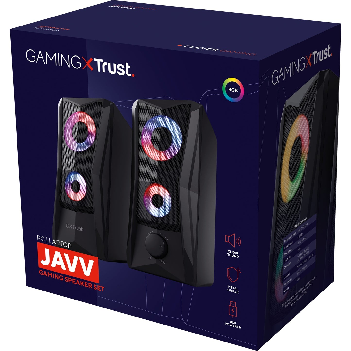 Trust gxt 606 javv rgb verlichte 2.0 speakerset pc-luidspreker (zwart)