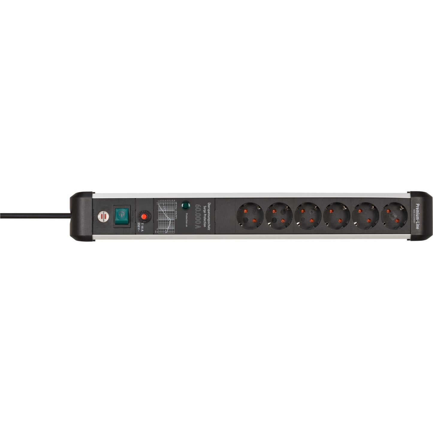 Brennenstuhl premium-protect-line, stekkerdoos 6-voudig met overspanningsbeveiliging (3m kabel, met schakelaar, made in germany)