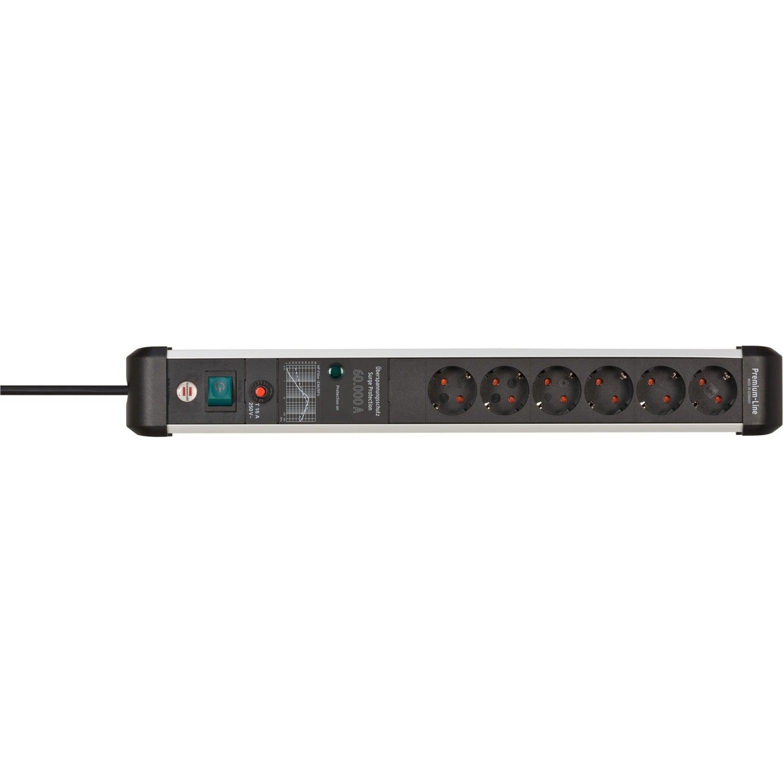 Brennenstuhl premium-protect-line, stekkerdoos 6-voudig met overspanningsbeveiliging (3m kabel, met schakelaar, made in germany)