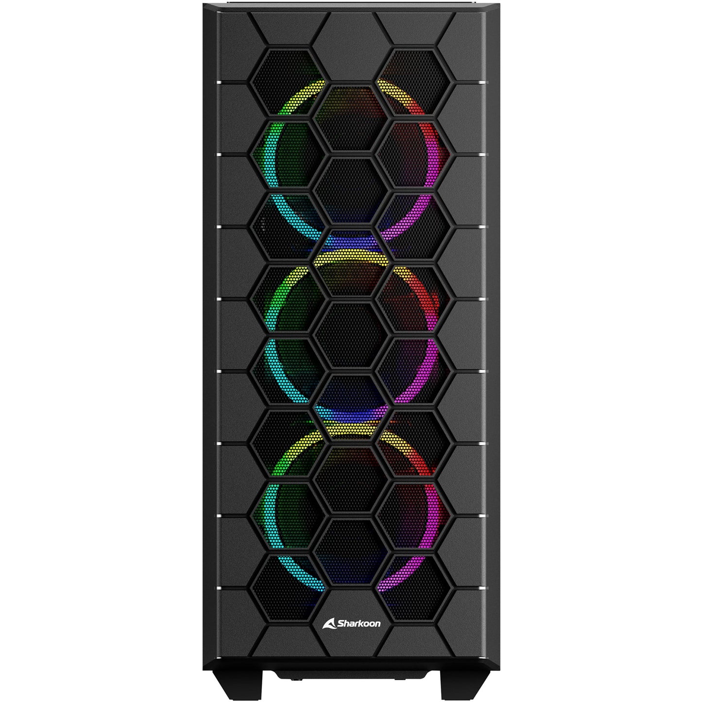 Sharkoon rgb hex midi tower behuizing (zwart | 2x usb-a | 1x usb-c | rgb | tempered glass)