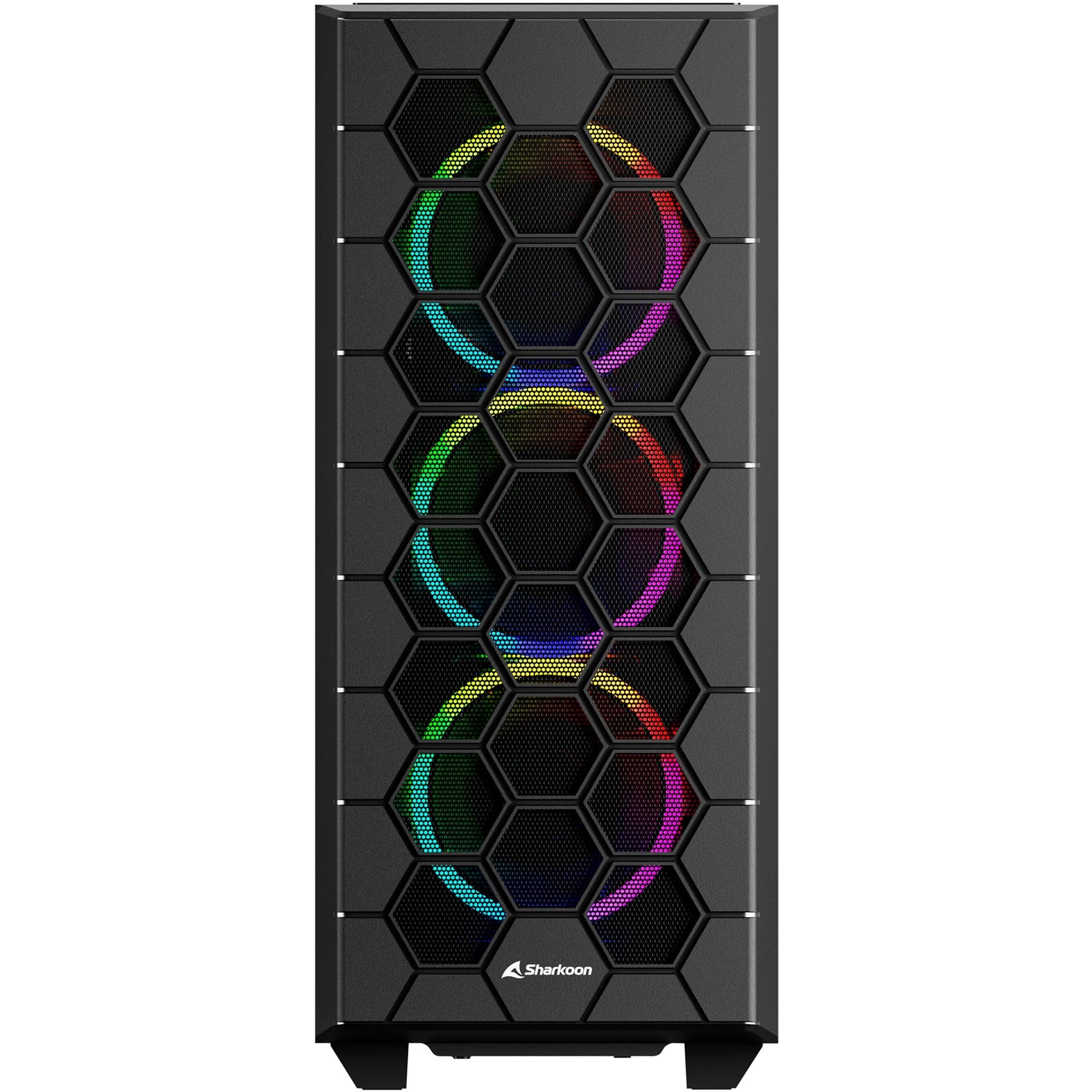 Sharkoon rgb hex midi tower behuizing (zwart | 2x usb-a | 1x usb-c | rgb | tempered glass)