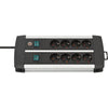 Brennenstuhl premium-alu-line techniek stekkerdoos 8-voudig duo zwart 3m h05vv-f 3g1,5 4-voudige schakelbare stopcontacten