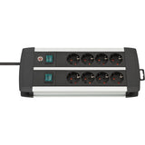 Brennenstuhl premium-alu-line techniek stekkerdoos 8-voudig duo zwart 3m h05vv-f 3g1,5 4-voudige schakelbare stopcontacten - afbeelding 1