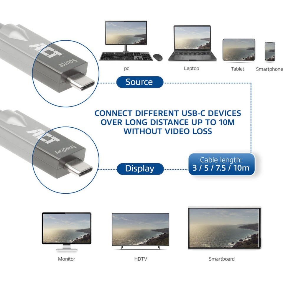 Act connectivity usb-c 3.2 gen2 active optical cable (aoc) aansluitkabel (grijs zwart, 5 meter)
