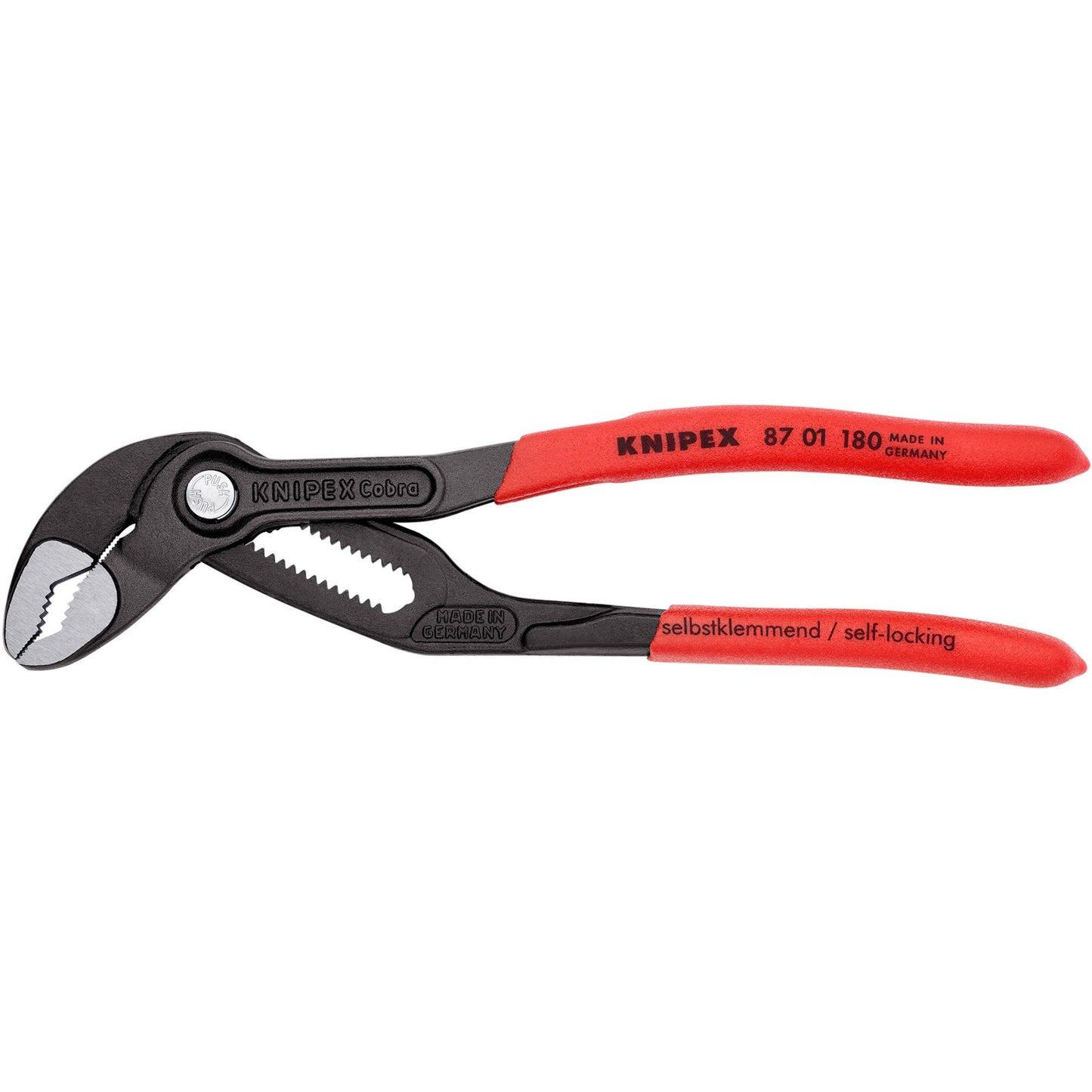 Knipex cobra® 87 01 180 hightech waterpomptang - 180 mm - zelfklemmend - verstelbaar met drukknop - 42 mm capaciteit - chroom-vanadiumstaal - professioneel handgereedschap