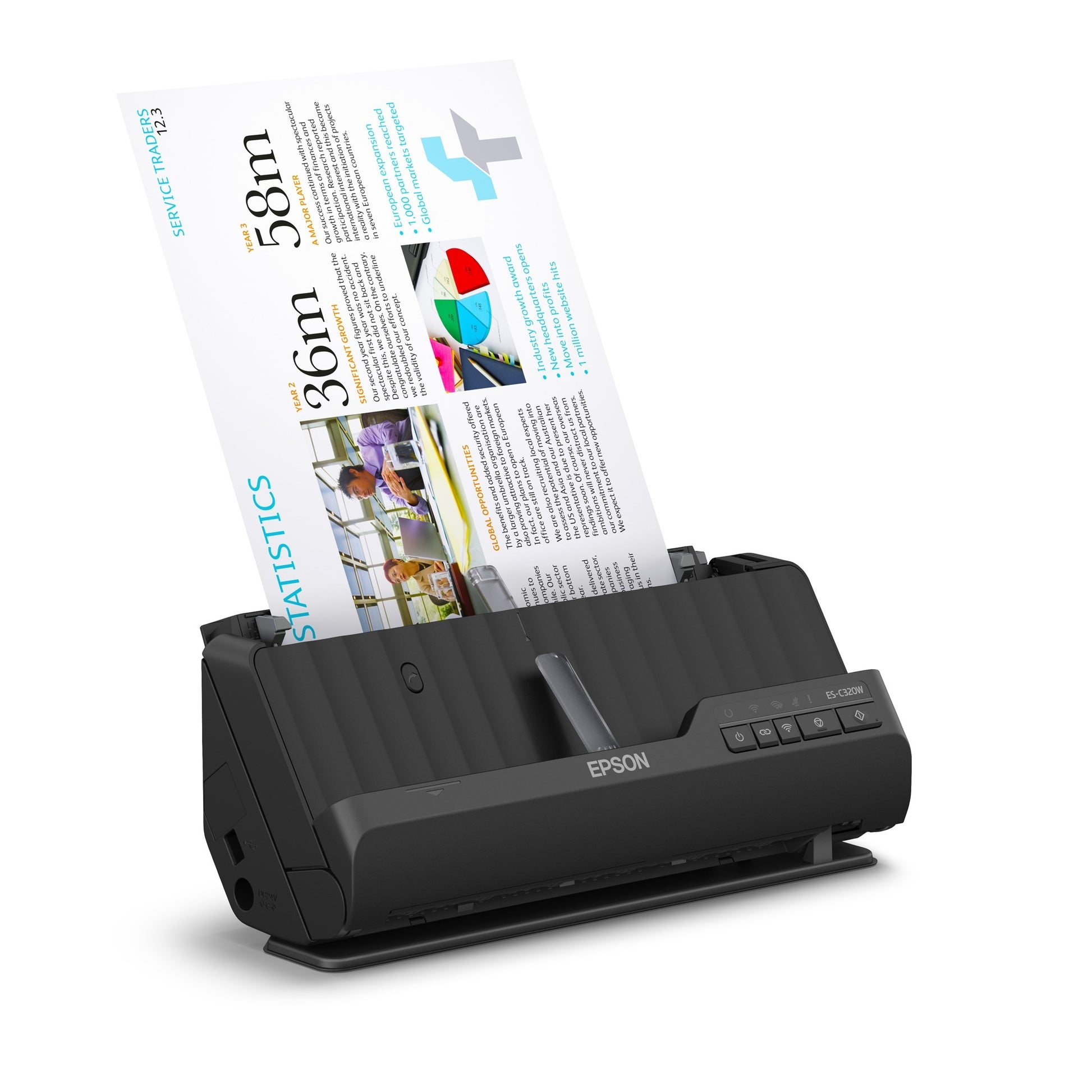 Epson es-c320w compacte a4-documentscanner met wi-fi-connectiviteit en u-traject (zwart, a4, a5, a6, b5)