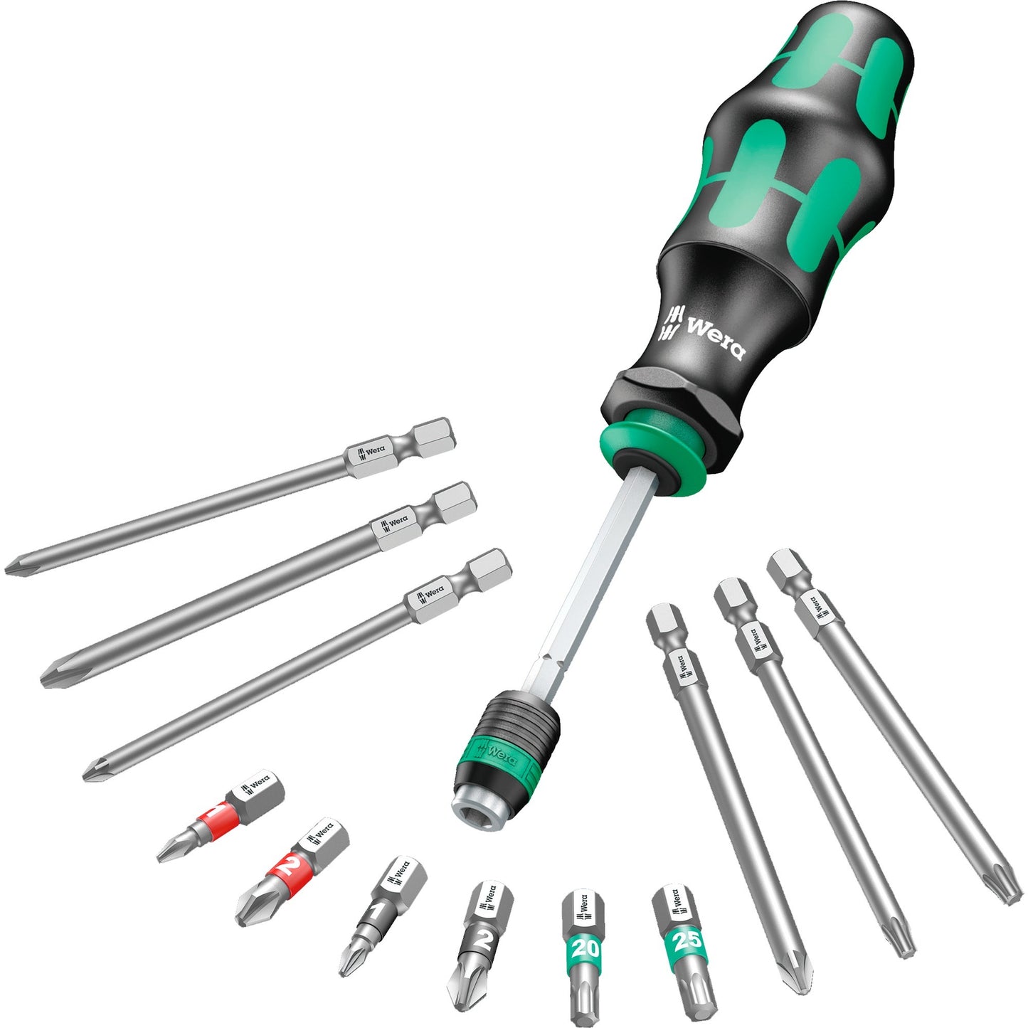 Wera kraftform kompakt 20 tool finder 2 met etui bitset (zwart groen, 13-delig)